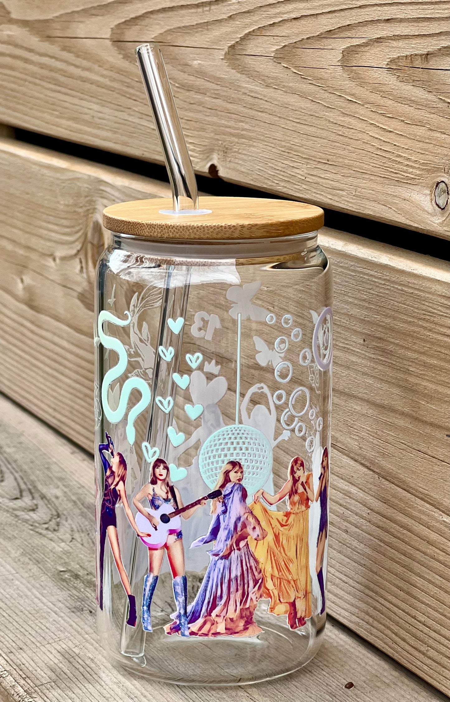 Tay Swift Inspired 16 oz glass: Iconic Eras Tour including The Tourtured Poets Department