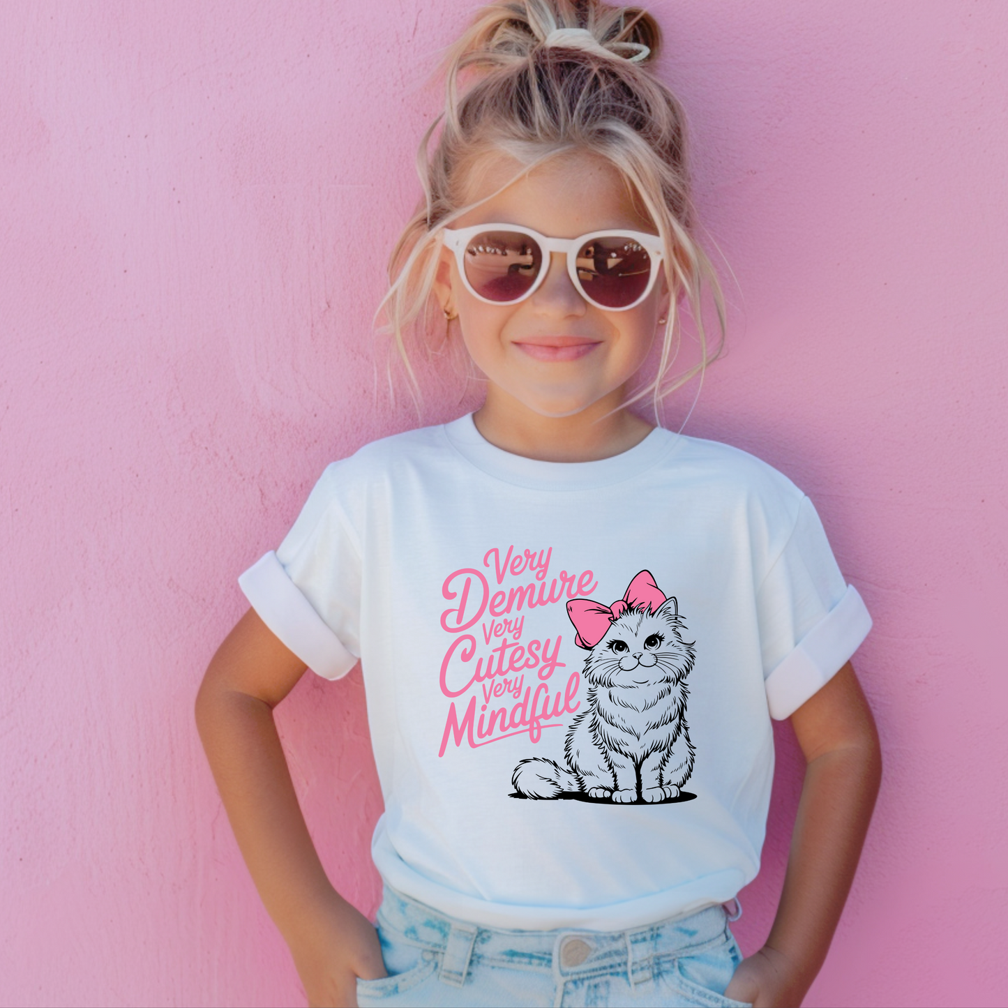 Very Demure, Very Cutesy, Very Mindful Kids Tee | Cutesy Cat | More Colours