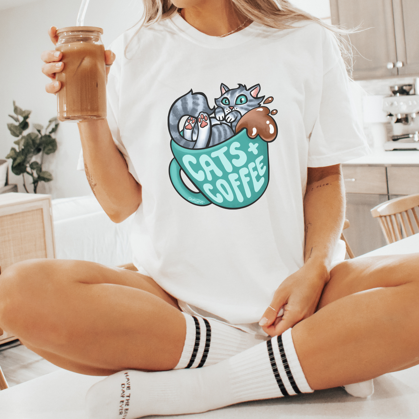 Geeky Pets shirt | Cats and Coffee shirt | Adult shirt | Unisex Comfort Color shirts