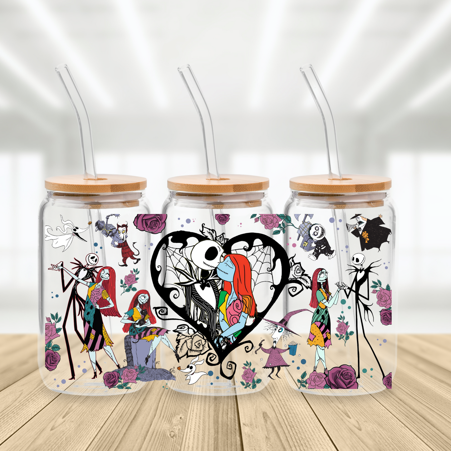 Jack and Sally 16 oz glass
