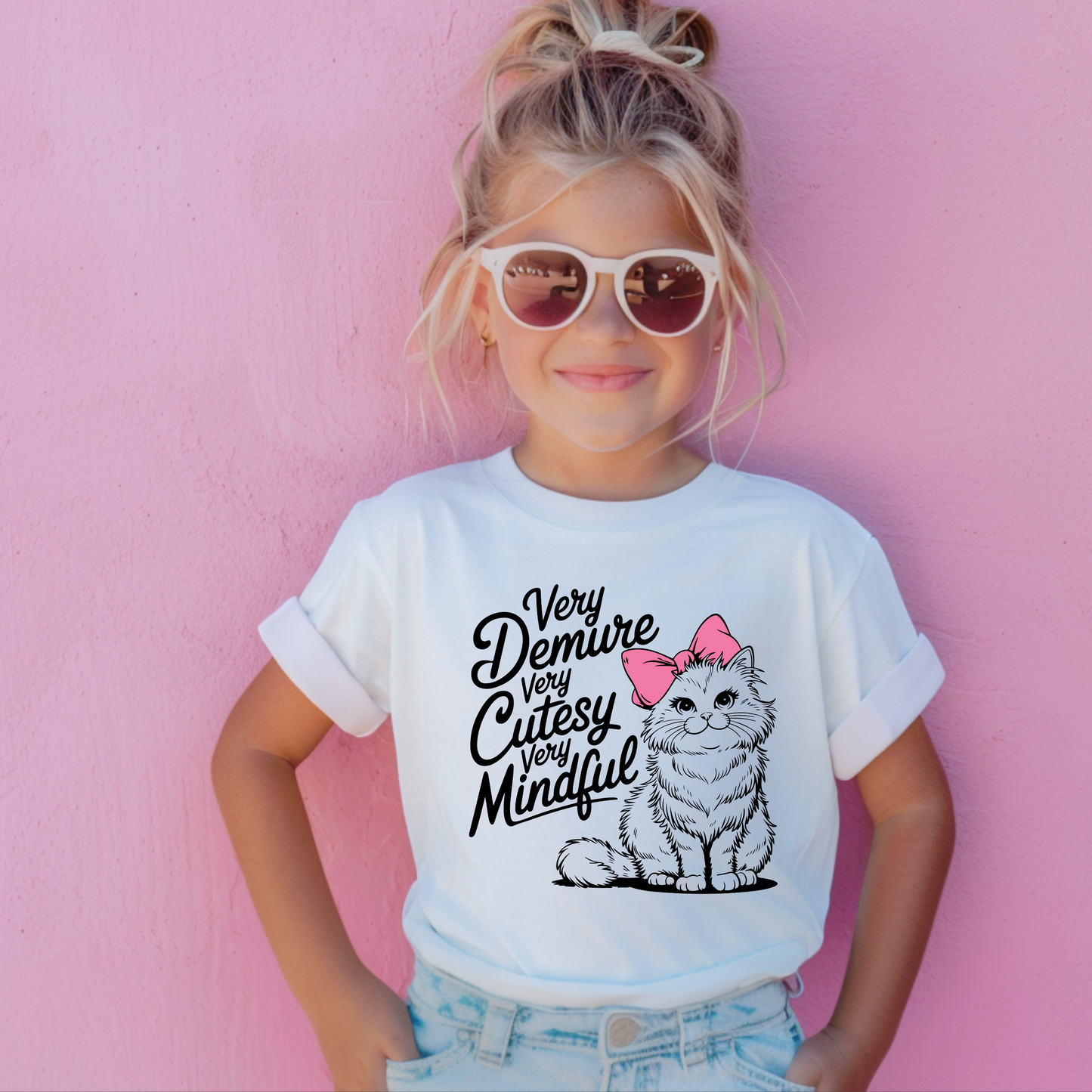 Very Demure, Very Cutesy, Very Mindful Kids Tee | Cutesy Cat | More Colours