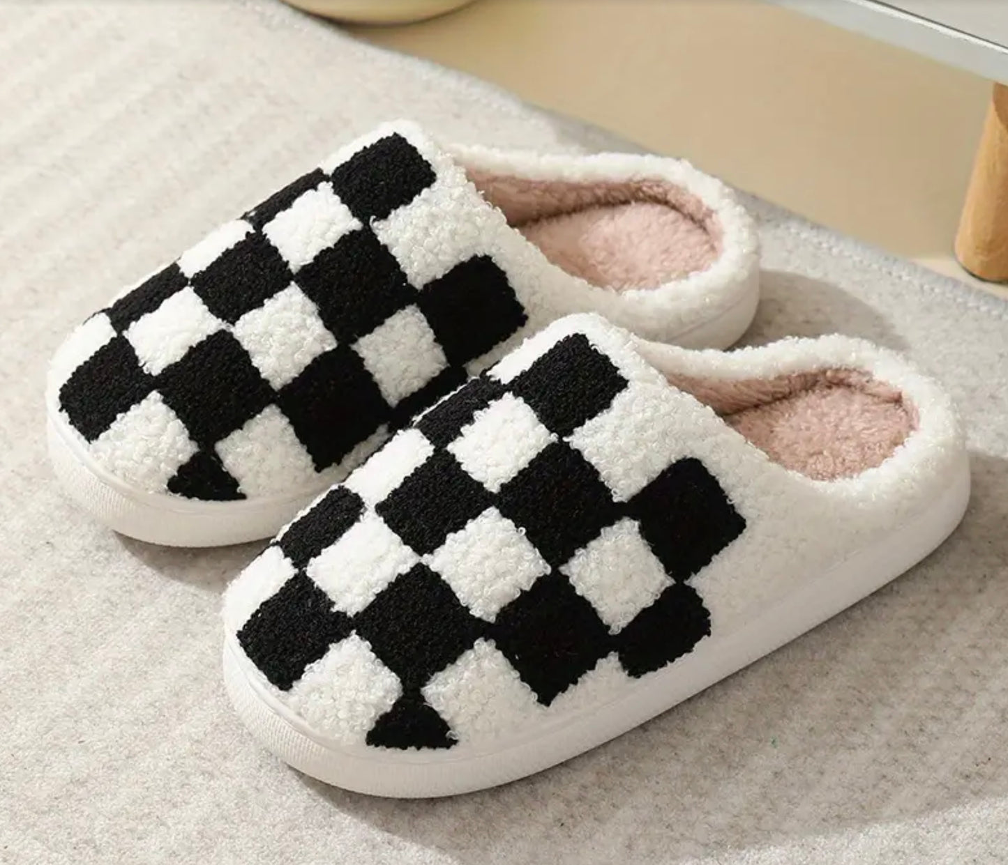 Black and White Checkered Slippers | Checker board Slippers | Trendy Slippers | Fuzzy Slippers | Warm & Cozy checkered Slippers | Plush Slippers