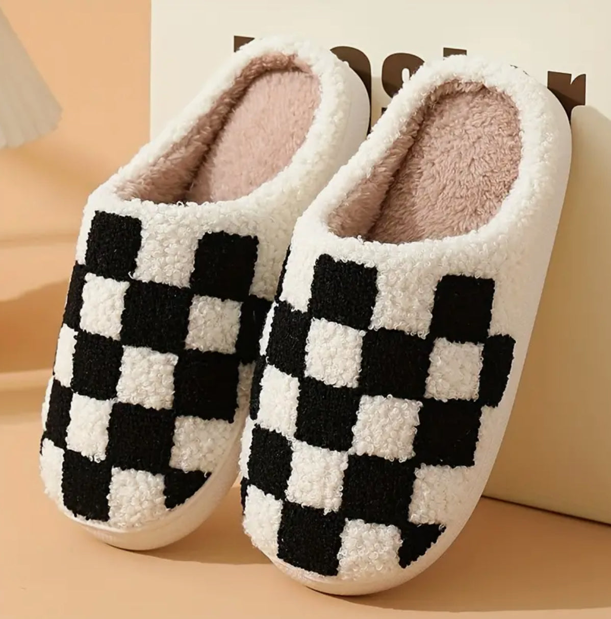 Black and White Checkered Slippers | Checker board Slippers | Trendy Slippers | Fuzzy Slippers | Warm & Cozy checkered Slippers | Plush Slippers