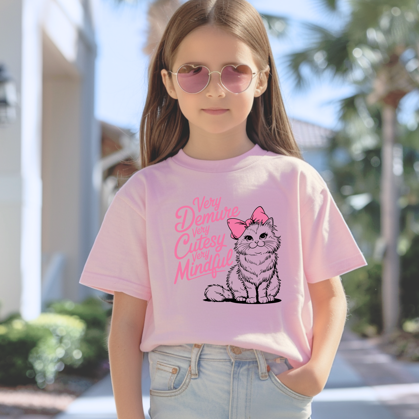 Very Demure, Very Cutesy, Very Mindful Kids Tee | Cutesy Cat | More Colours