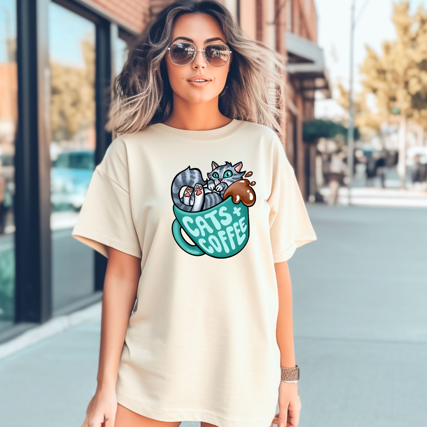 Geeky Pets shirt | Cats and Coffee shirt | Adult shirt | Unisex Comfort Color shirts