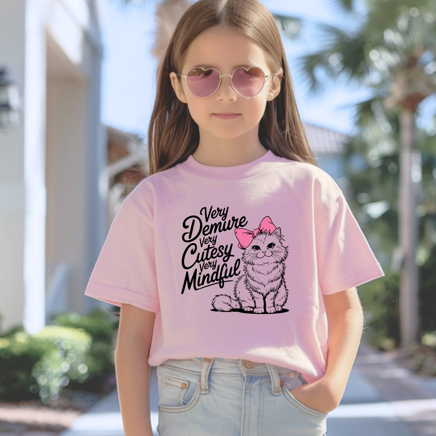 Very Demure, Very Cutesy, Very Mindful Kids Tee | Cutesy Cat | More Colours
