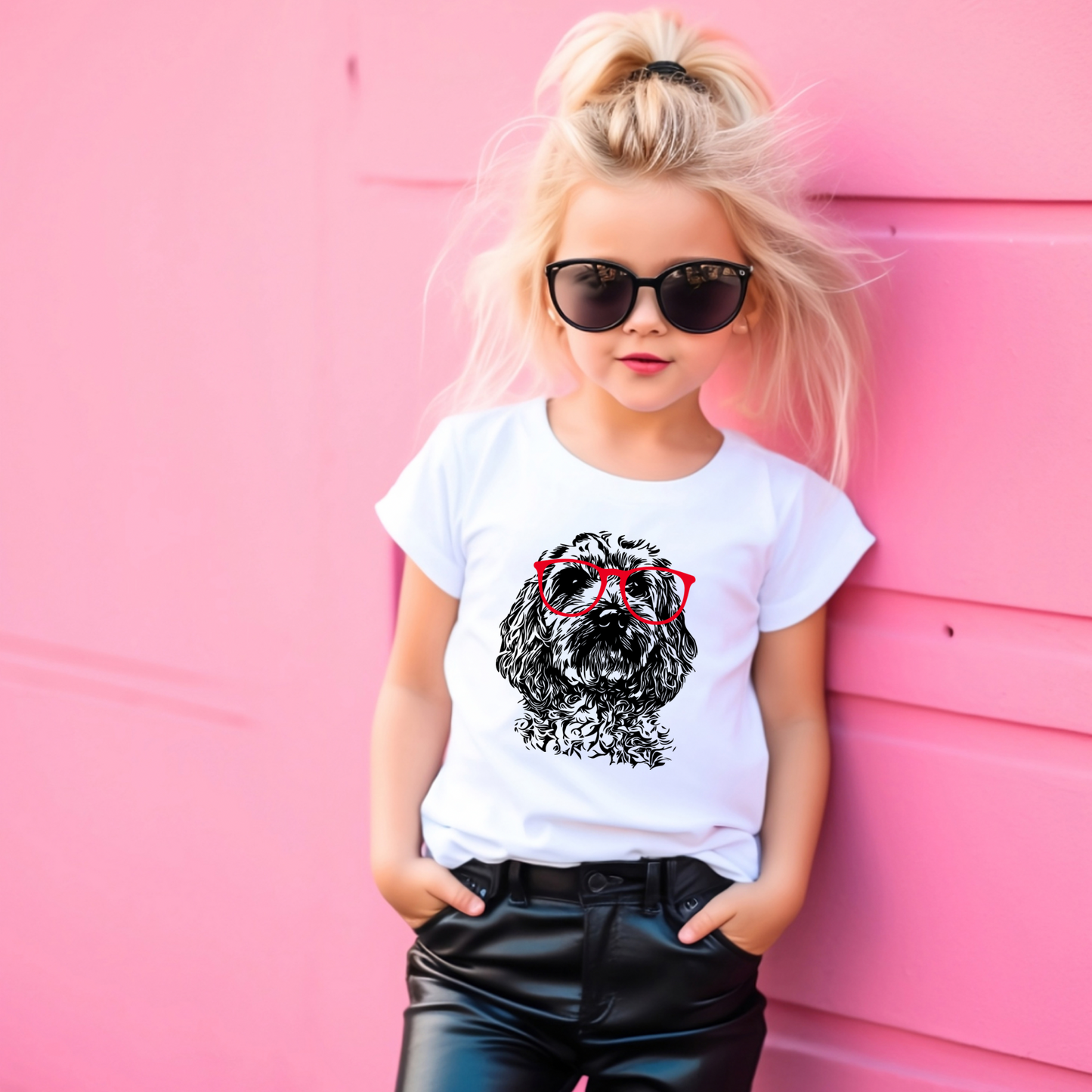 Cockapoo wearing glasses shirt | Doodle wearing glasses shirt | Kids shirt