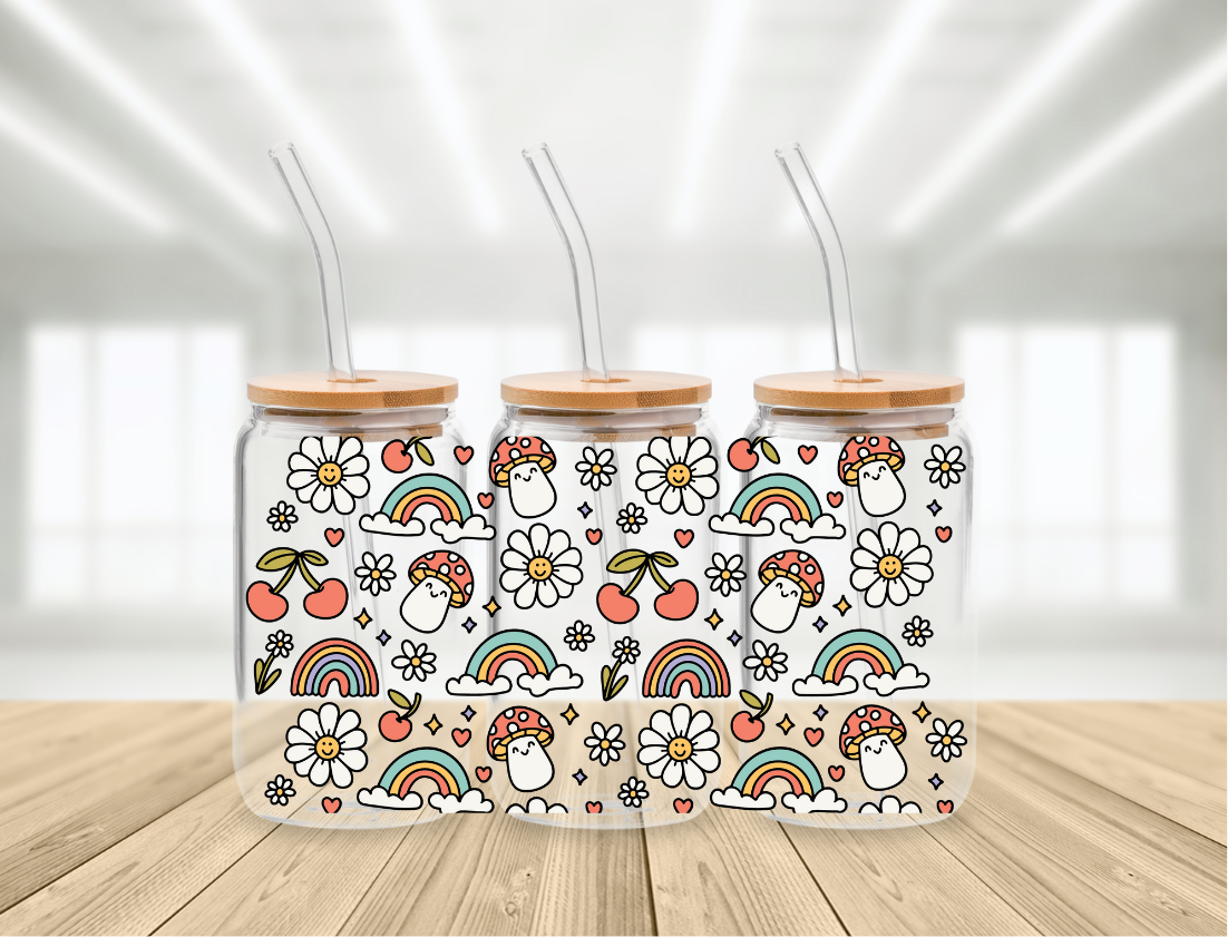 Mushrooms & Rainbows | 16 oz Glass