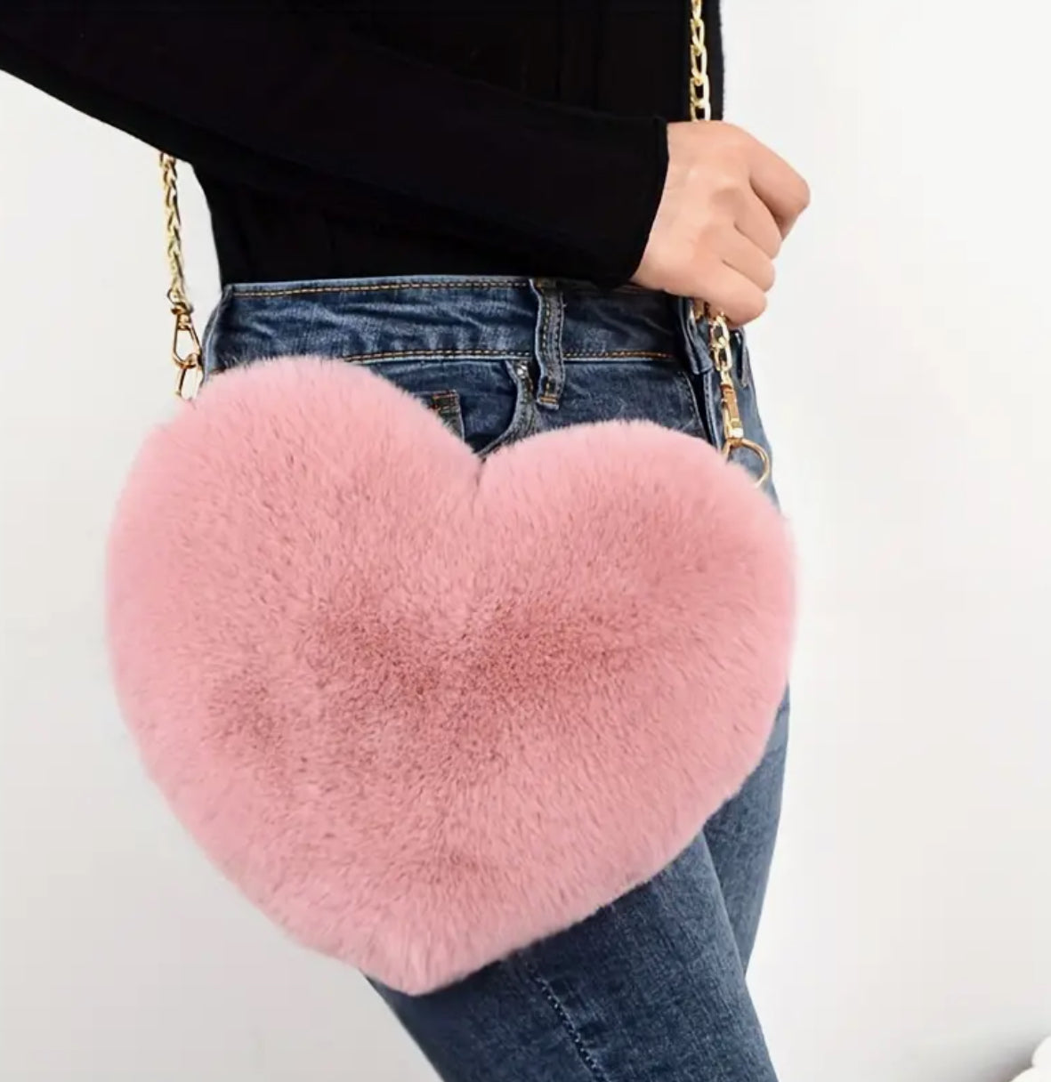 Fur heart purse | dusty pink bag