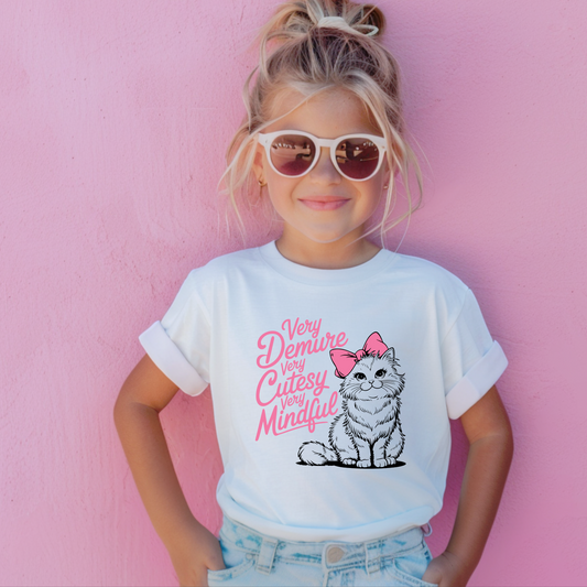 Very Demure, Very Cutesy, Very Mindful  Kids Tee | Cutesy Cat | More Colours