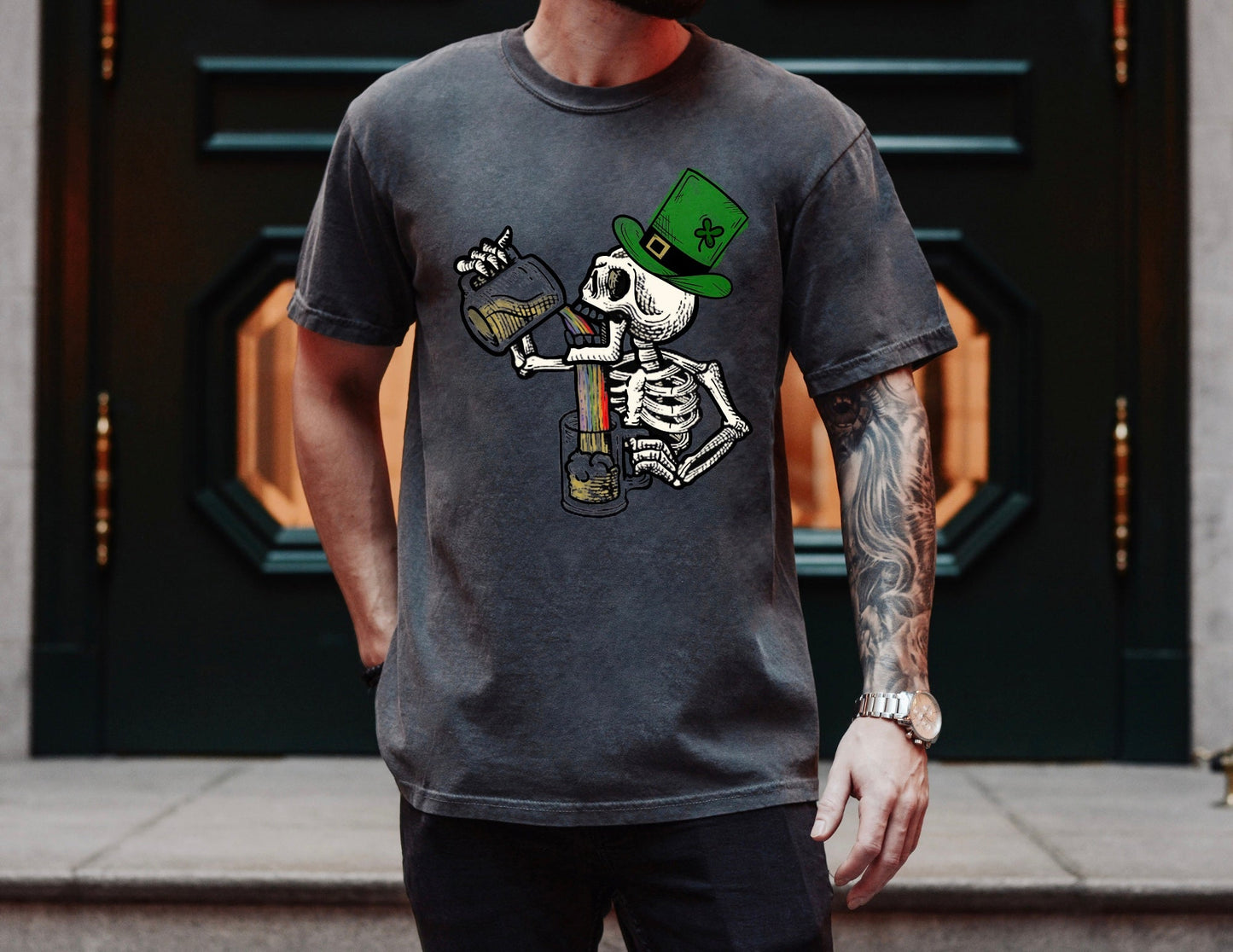 Skeleton Drinking Rainbow Beer Shirt  | St Patrick Shirt | Shirt for DAD | Adult Shirt