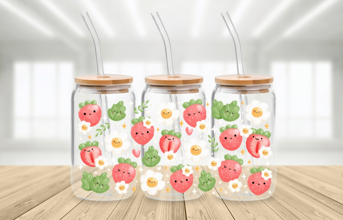 Smiley Strawberries and Eggs 16 oz glass