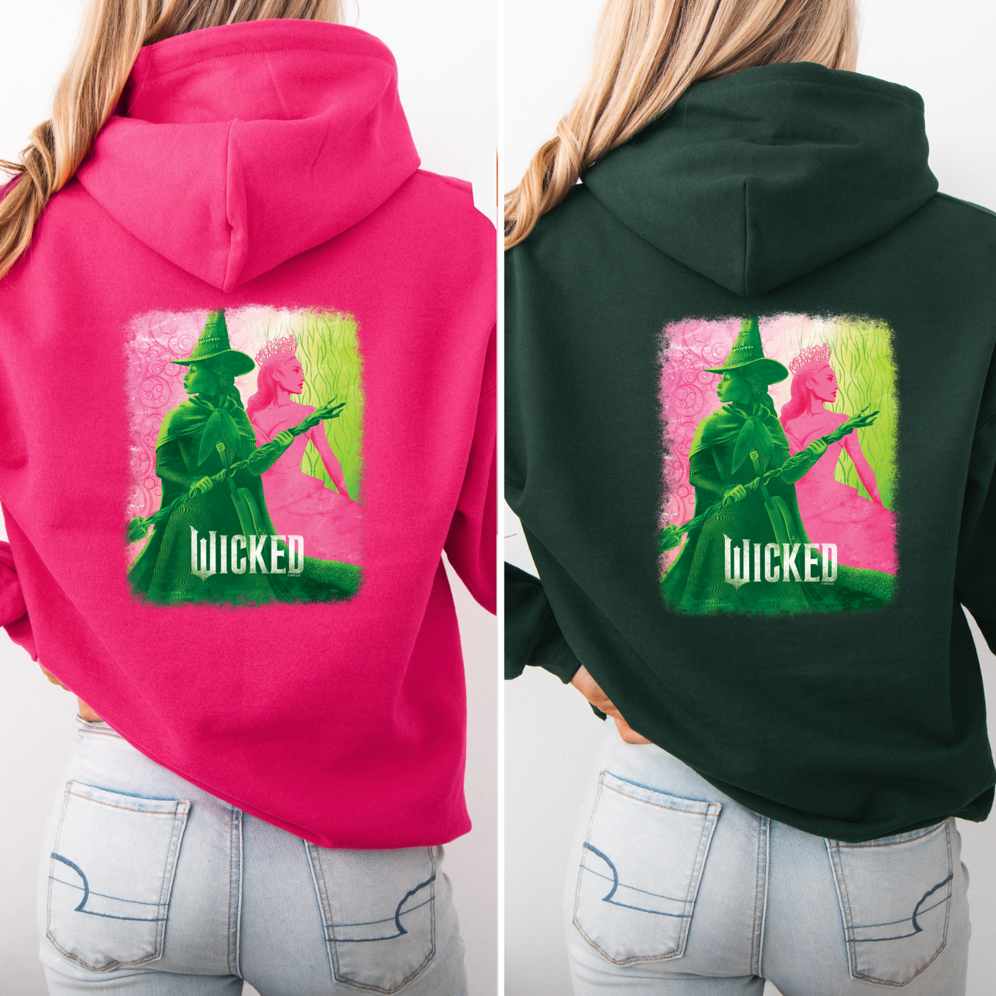 Glinda and Elphaba Hoodie for kids and Adults Pink goes good with Green | Changed for Good | Wicked Adult and Kid Hoodie