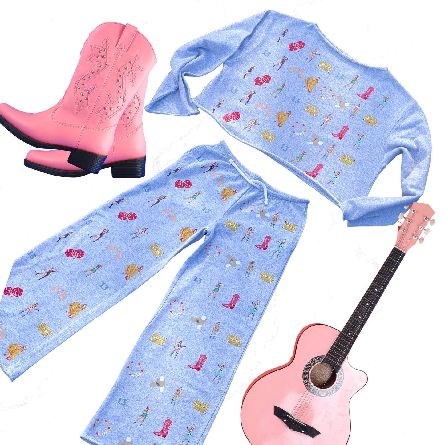 Taylor Swift Inspired 1989 Boat-Neck Sweatshirt & Wide-Leg Joggers with pockets