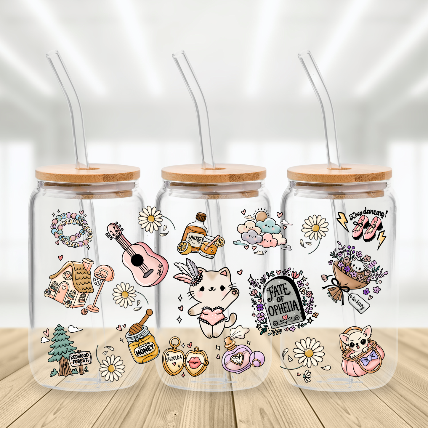 Tay Swift Inspired 16 oz glass: Fate of Ophelia