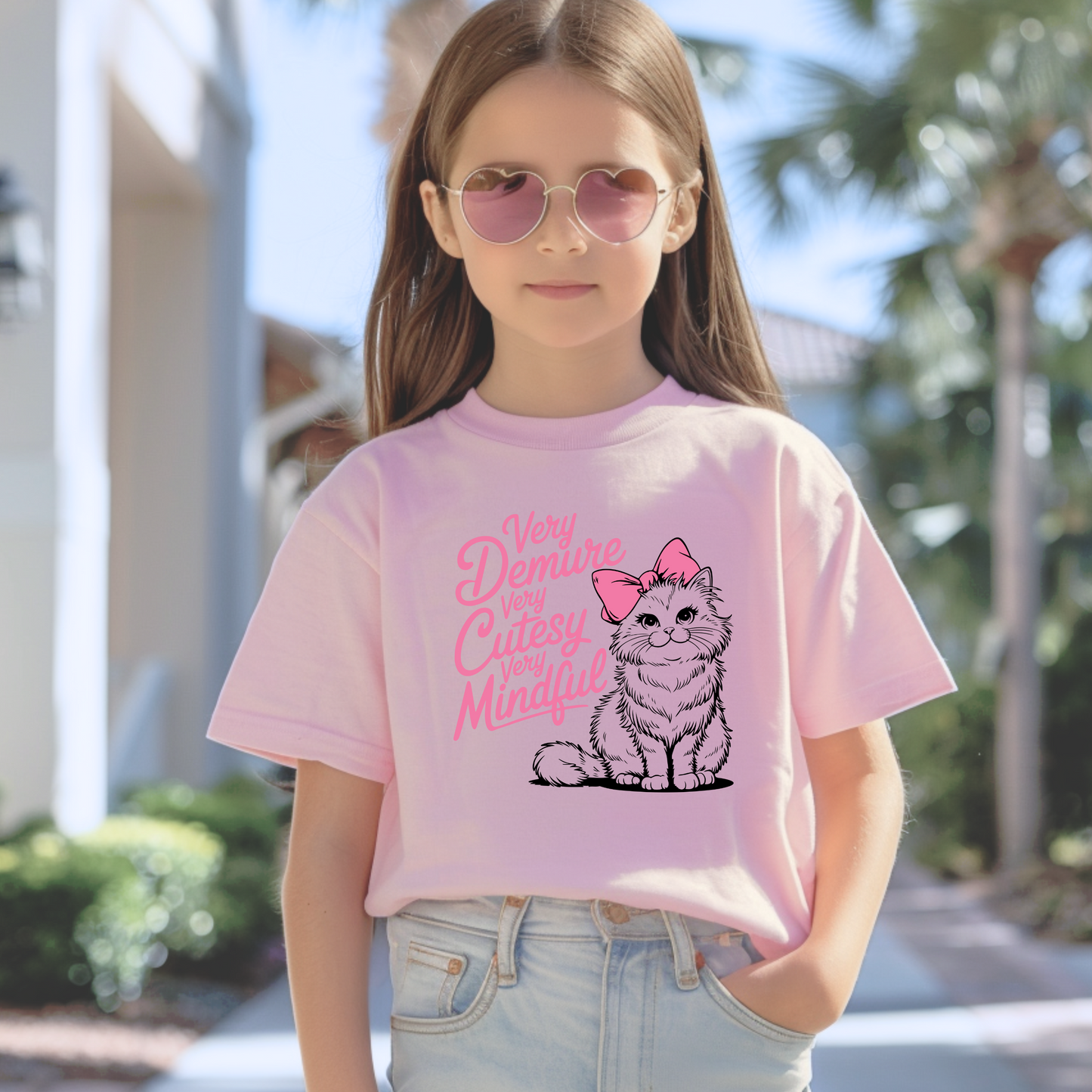 Very Demure, Very Cutesy, Very Mindful  Kids Tee | Cutesy Cat | More Colours