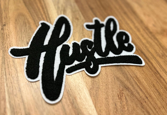 Chenille Embroidered Heat Transfer - Black Hustle