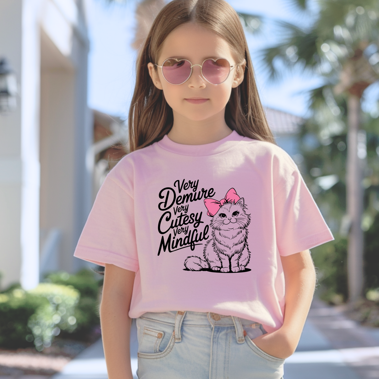 Very Demure, Very Cutesy, Very Mindful  Kids Tee | Cutesy Cat | More Colours